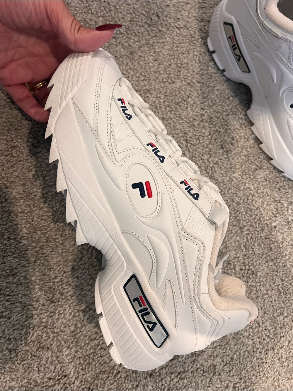 Fila White Leather Platform Sneaker with Red & Navy Accents